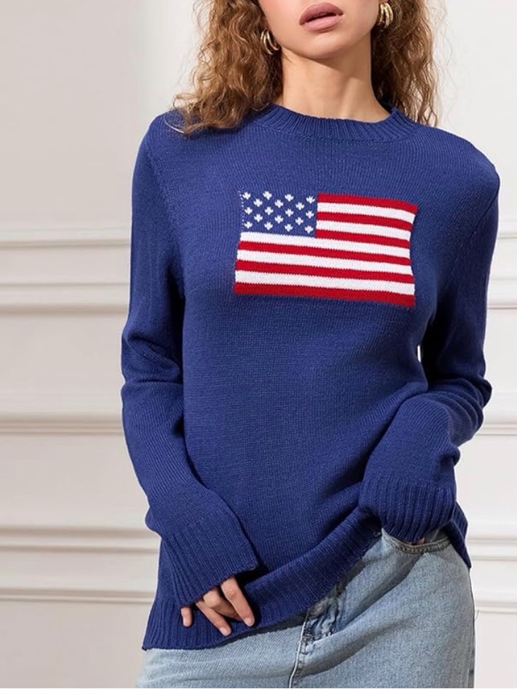 Women’s American Flag Sweater Round Neck - Blue M